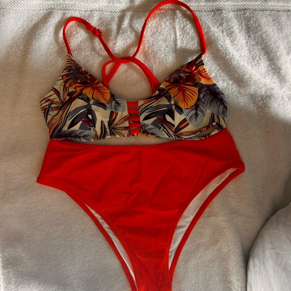 Orange floral binki/ blue floral bikini - Picture 1 of 2